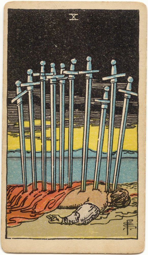タロットカード ソードの10（ライダー・ウェイト版1909年）