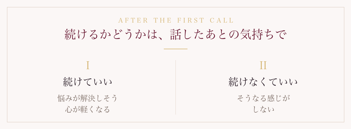 続けるかどうかは話したあとの気持ちで：悩みが解決しそう・心が軽くなるなら続けていい、そうなる感じがしないなら続けなくていい